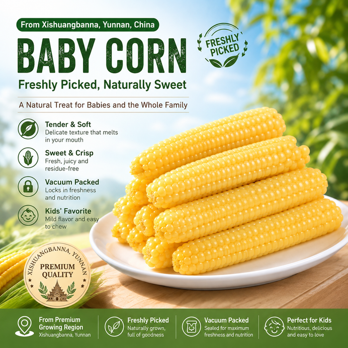 Fresh Yunnan baby corn – Tender, Sweet & Vacuum Packed