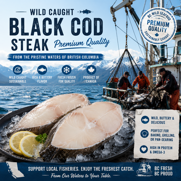 Wild Canadian Frozen Black Cod Steak (Sablefish) – Premium Buttery Ocean Fish 3/4