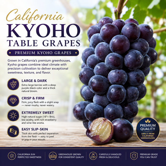 🇺🇸California Greenhouse Black Vine Kyoho Grapes 6X3 lbs/Box
