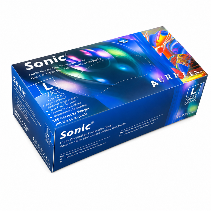 SONIC® Nitrile Examination Blue Gloves – Powder-Free, Latex-Free. 300/Box