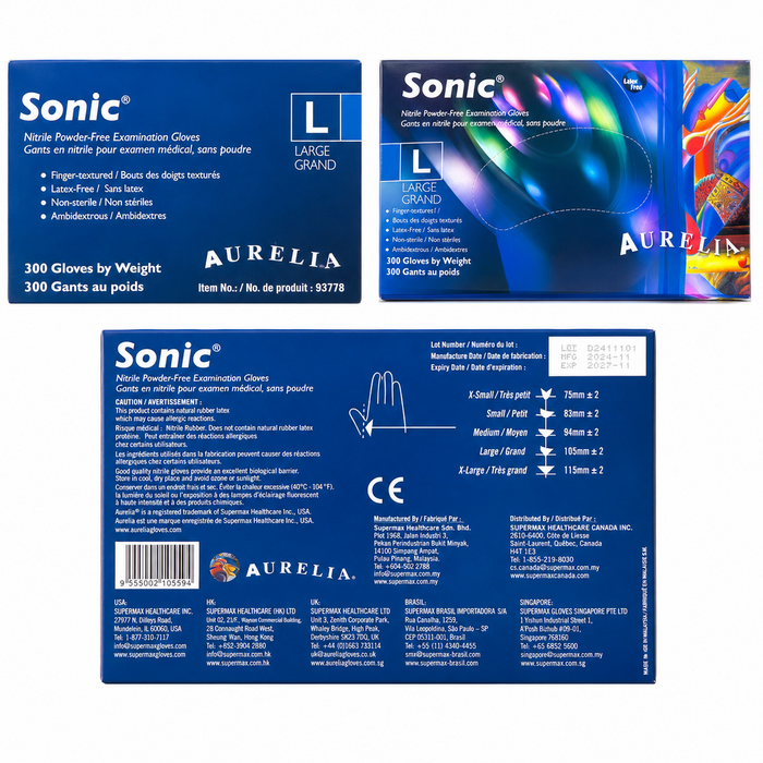 SONIC® Nitrile Examination Blue Gloves – Powder-Free, Latex-Free. 300/Box