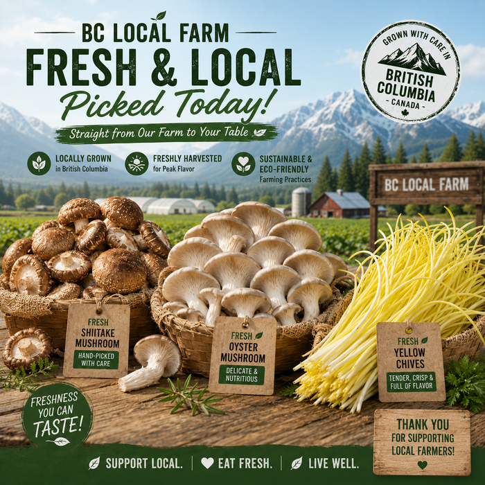 BC Local Farm Fresh Selection – Shiitake, Oyster Mushroom & Yellow Chives