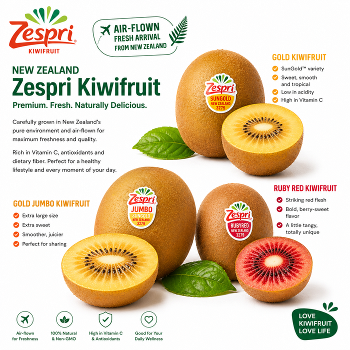 New Zealand Zespri Gold & SunGold™ Jumbo & Ruby Red Kiwifruit (Air-Flown Fresh)